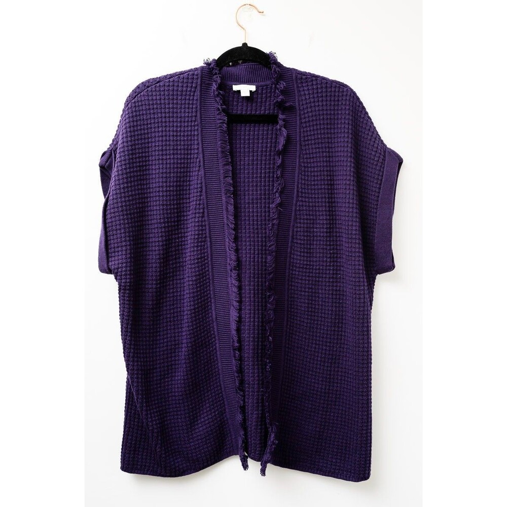 J Jill Petite M Sleeveless sweater Cardigan‎ purple open fringe